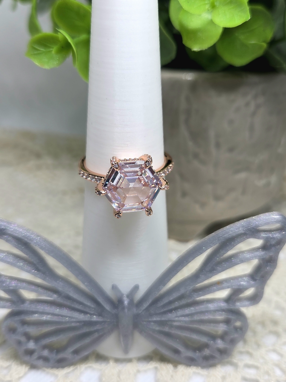 BP Rose Gold Hexagon Diamond CZ Ring